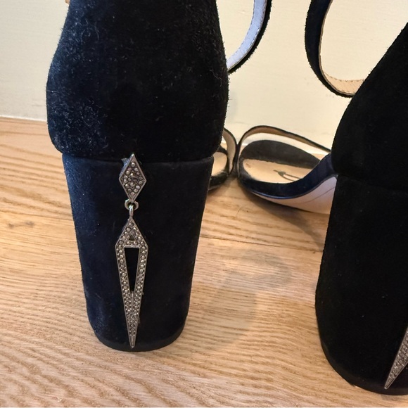 Sam Edelman Women's Odila Classic Heeled Sandal Black Suede Sz 8 Custom Bedazzle - Picture 6 of 12